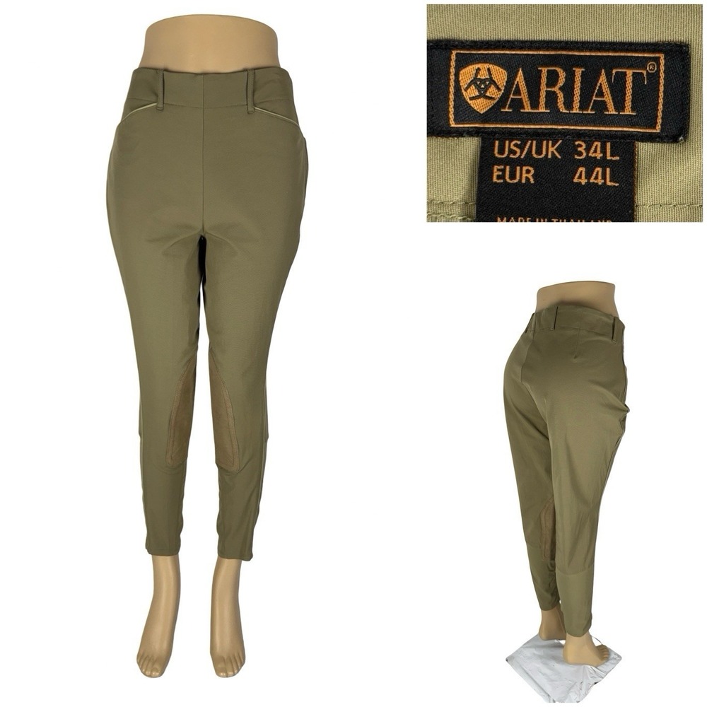 Ariat Womens 34 L Pants Riding Breeches Green Patch Equestrian Cotton Blend